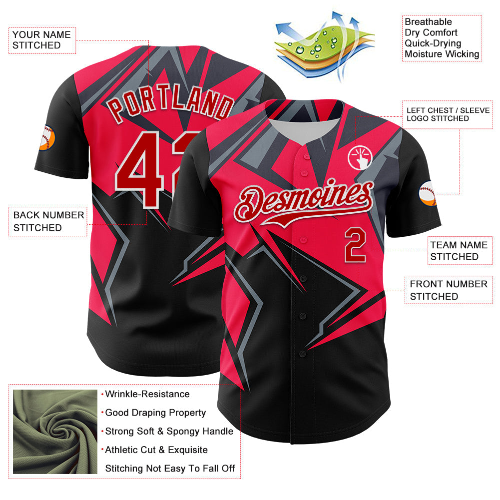 Custom Black Red White-Gray Car Racing Formula Auto Motorsport Authentic Baseball Jersey