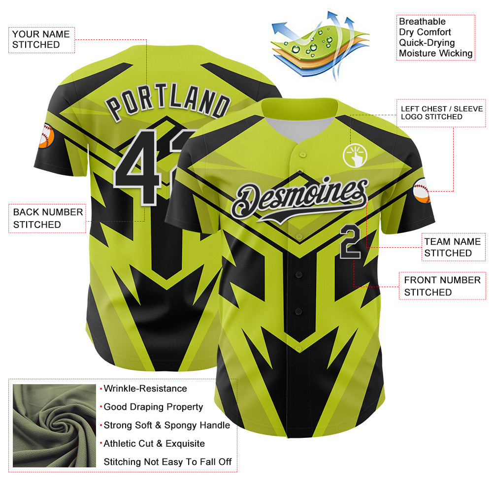 Custom Black White-Green Car Racing Formula Auto Motorsport Authentic Baseball Jersey
