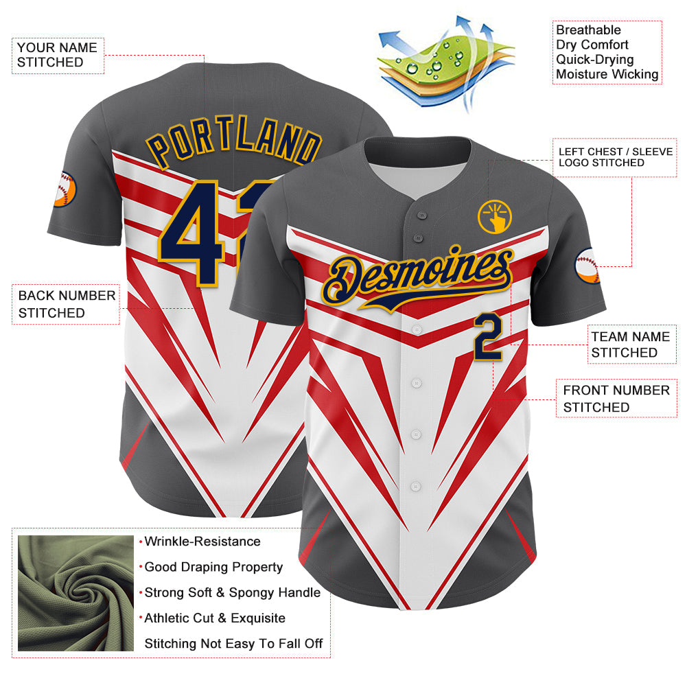 Custom Steel Gray Navy Gold White-Red Car Racing Formula Auto Motorsport Authentic Baseball Jersey