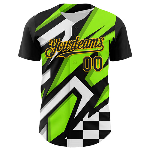 Custom Black Gold Green-White Car Racing Formula Auto Motorsport Authentic Baseball Jersey
