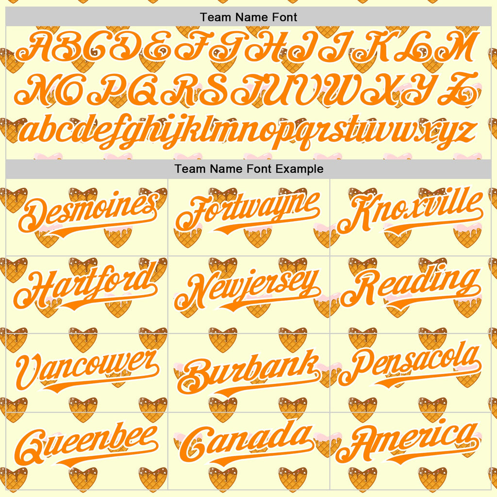Custom Yellow Bay Orange-White Foodie Heartshaped Waffles Sweets Authentic Baseball Jersey