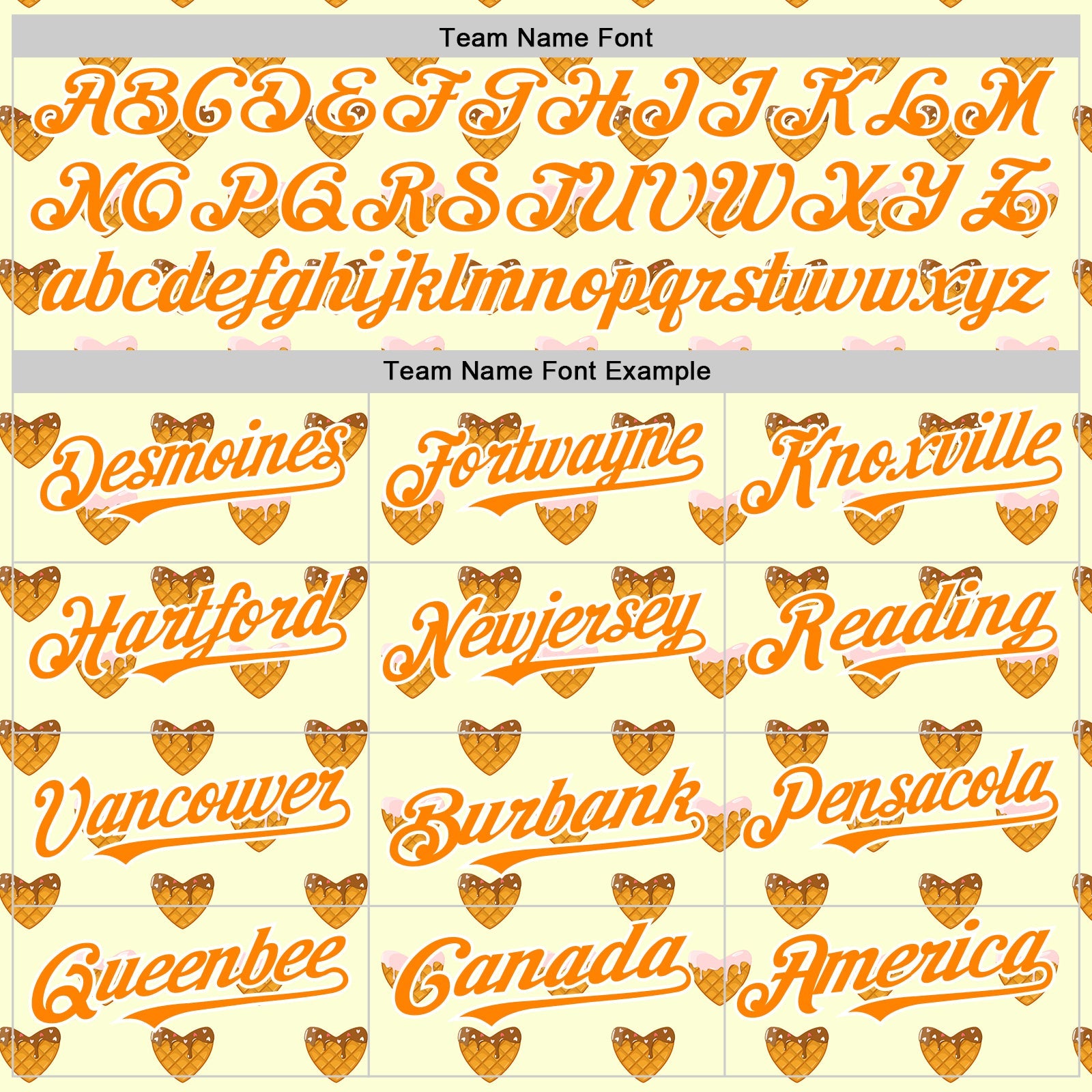 Custom Yellow Bay Orange-White Foodie Heartshaped Waffles Sweets Authentic Baseball Jersey