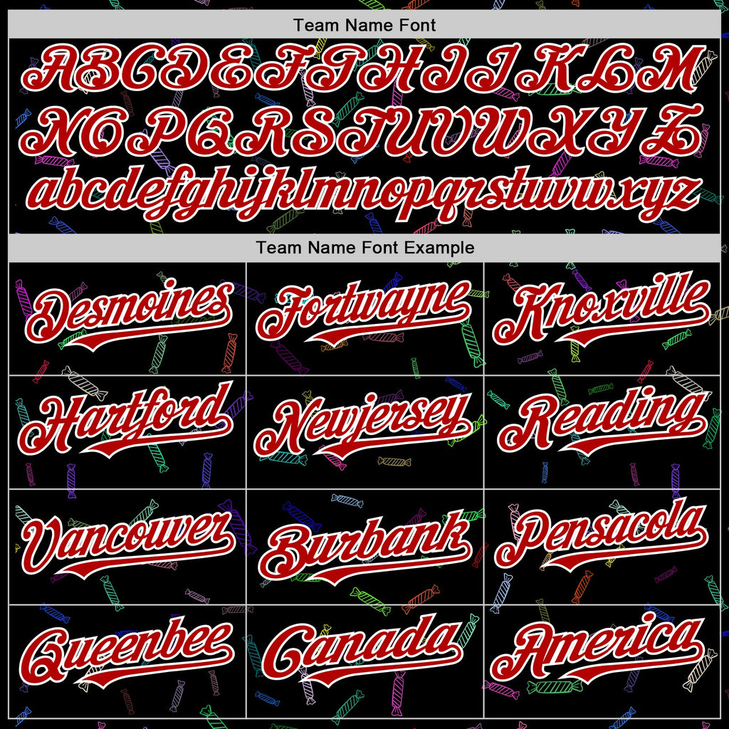 Custom Black Red-White Foodie Candy Sweets Authentic Baseball Jersey