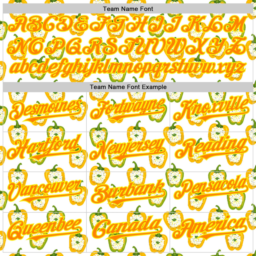 Custom White Bay Orange-Light Yellow Foodie Rice Stuffed Pepper Vegetable Authentic Baseball Jersey