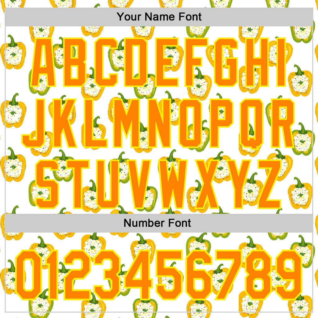 Custom White Bay Orange-Light Yellow Foodie Rice Stuffed Pepper Vegetable Authentic Baseball Jersey