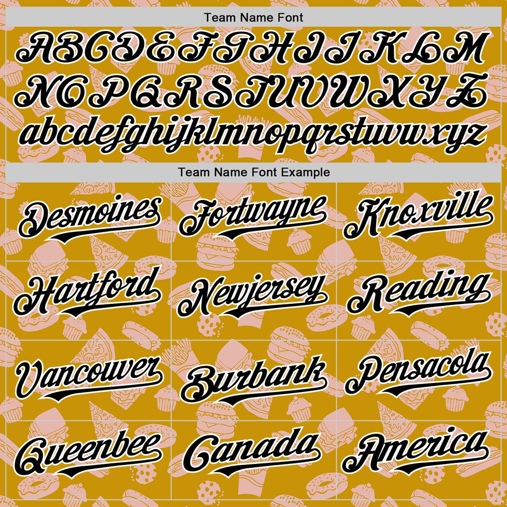 Custom Yellow Black-White Foodie Fast Food Doodles Authentic Baseball Jersey