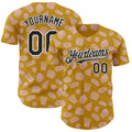Custom Yellow Black-White Foodie Fast Food Doodles Authentic Baseball Jersey