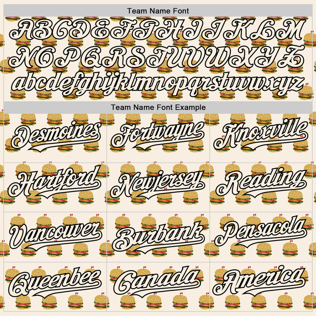 Custom Cream Black Foodie Fast Food Hamburgers Authentic Baseball Jersey