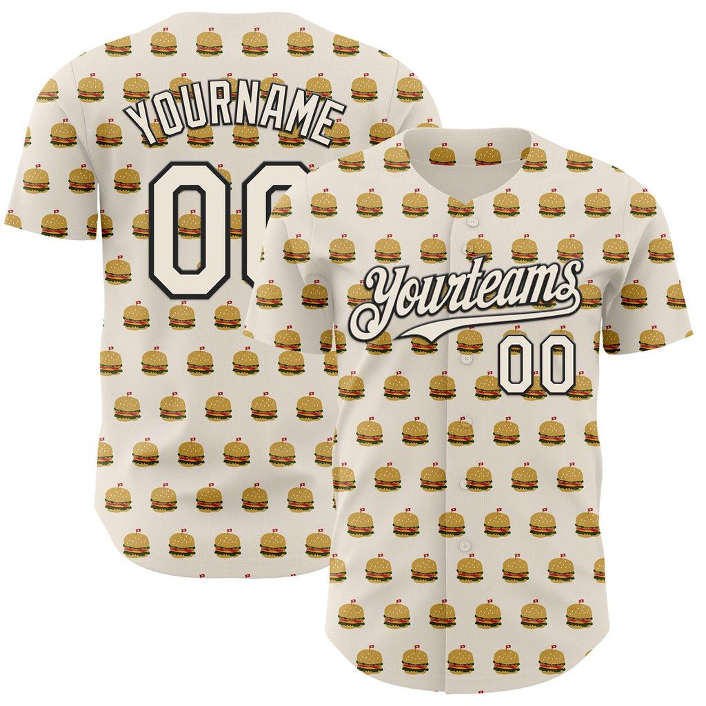 Custom Cream Black Foodie Fast Food Hamburgers Authentic Baseball Jersey