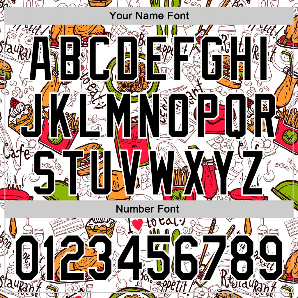 Custom White Black Foodie Fast Food Doodles Authentic Baseball Jersey