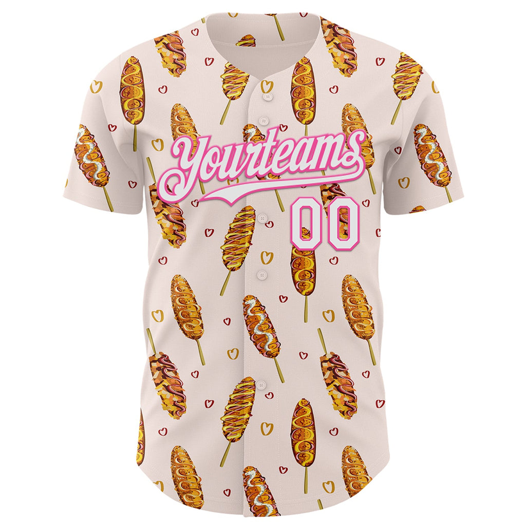Custom Light Pink White-Pink Foodie Asian Corndog Authentic Baseball Jersey