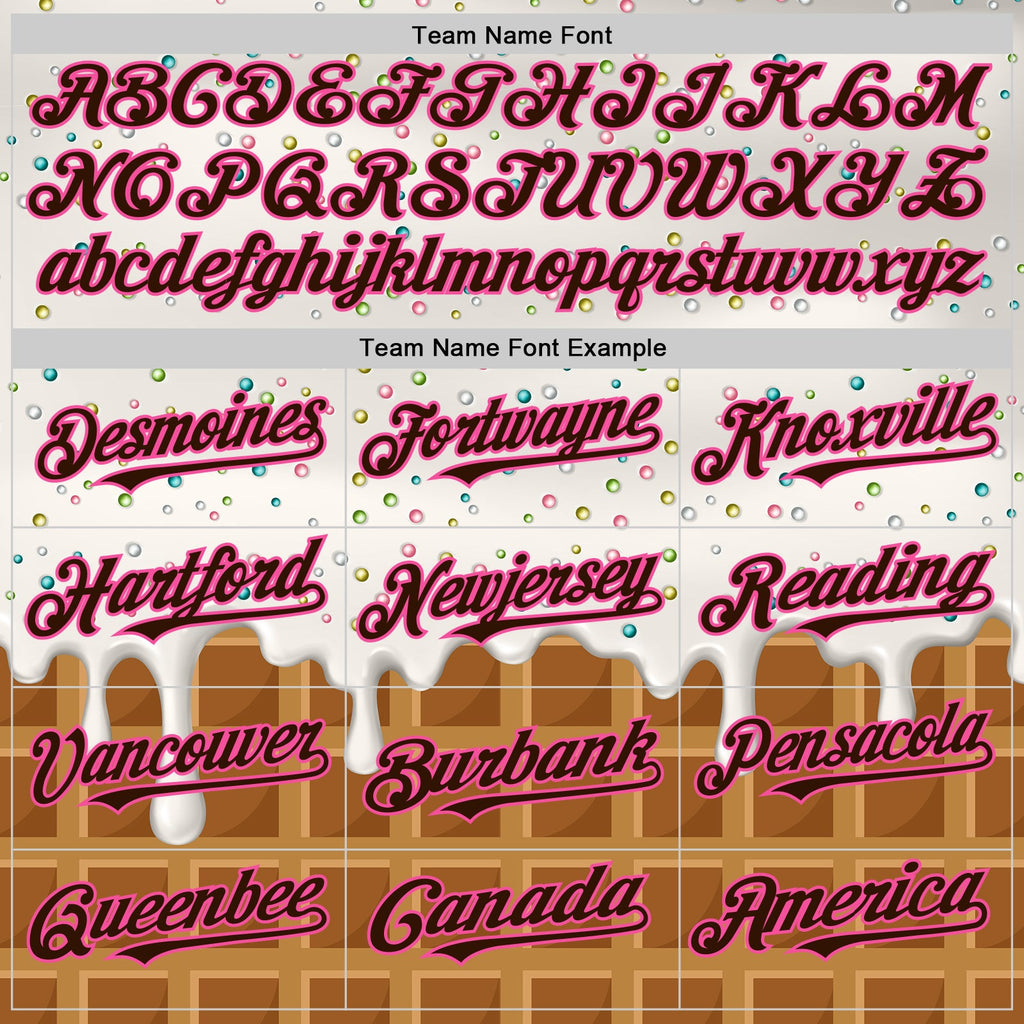 Custom White Brown-Pink Foodie Dripping Ice Cream Authentic Baseball Jersey
