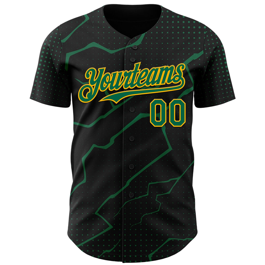 Custom Black Kelly Green-Gold Lightning Polka Dot Authentic Baseball Jersey