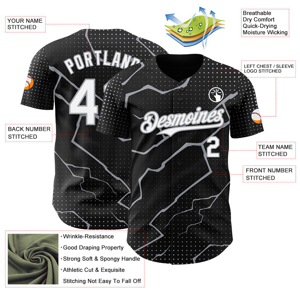 Custom Black White-Gray Lightning Polka Dot Authentic Baseball Jersey