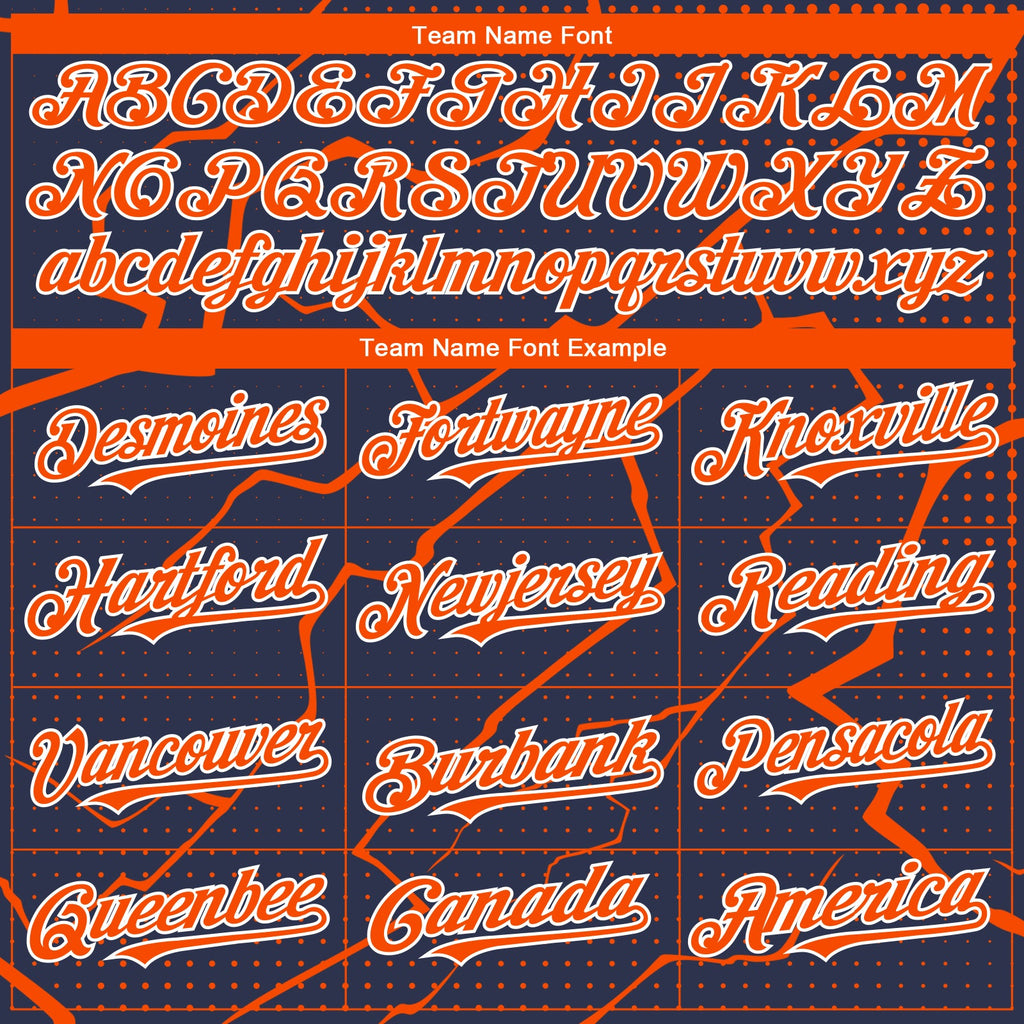Custom Navy Orange-White Lightning Polka Dot Authentic Baseball Jersey
