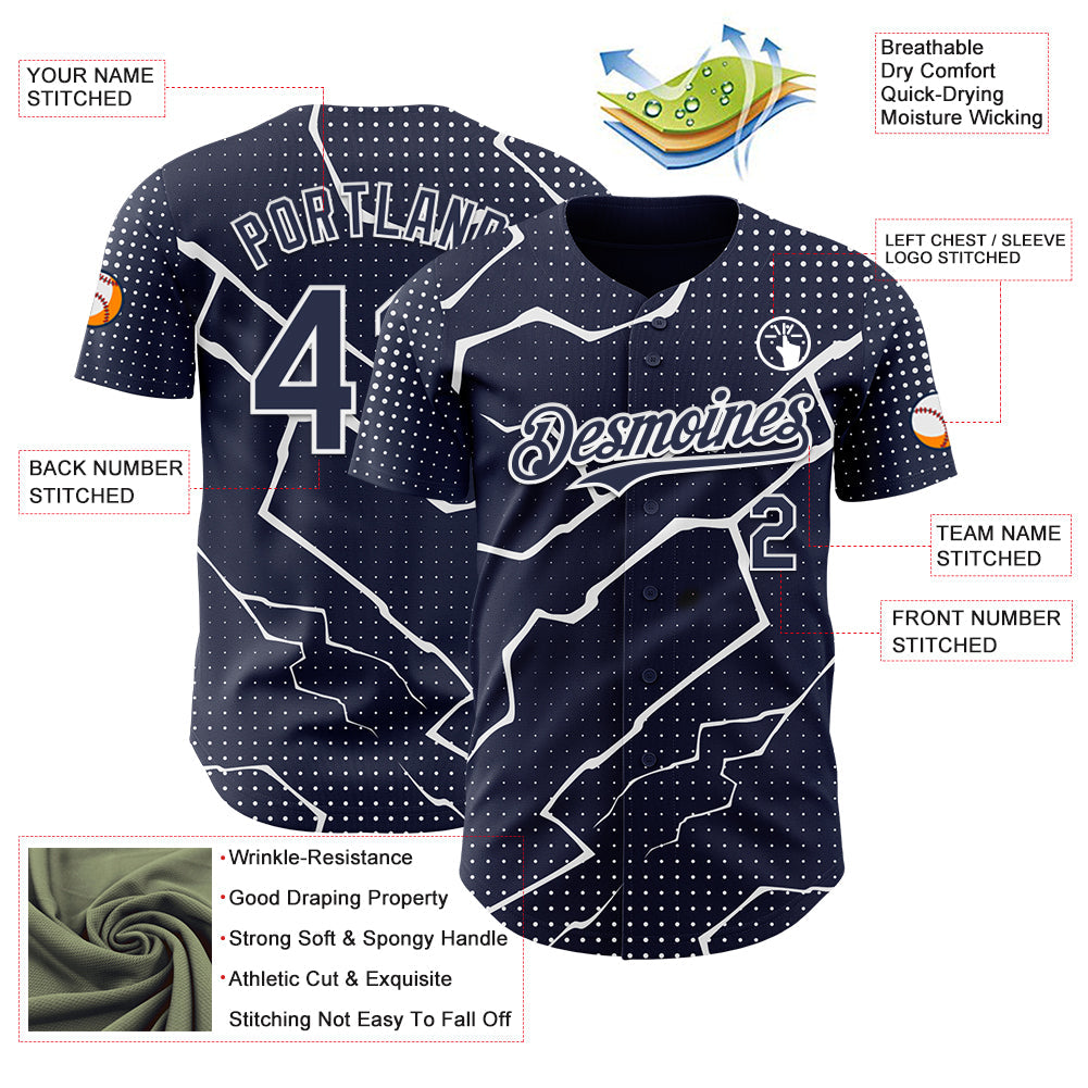 Custom Navy White Lightning Polka Dot Authentic Baseball Jersey