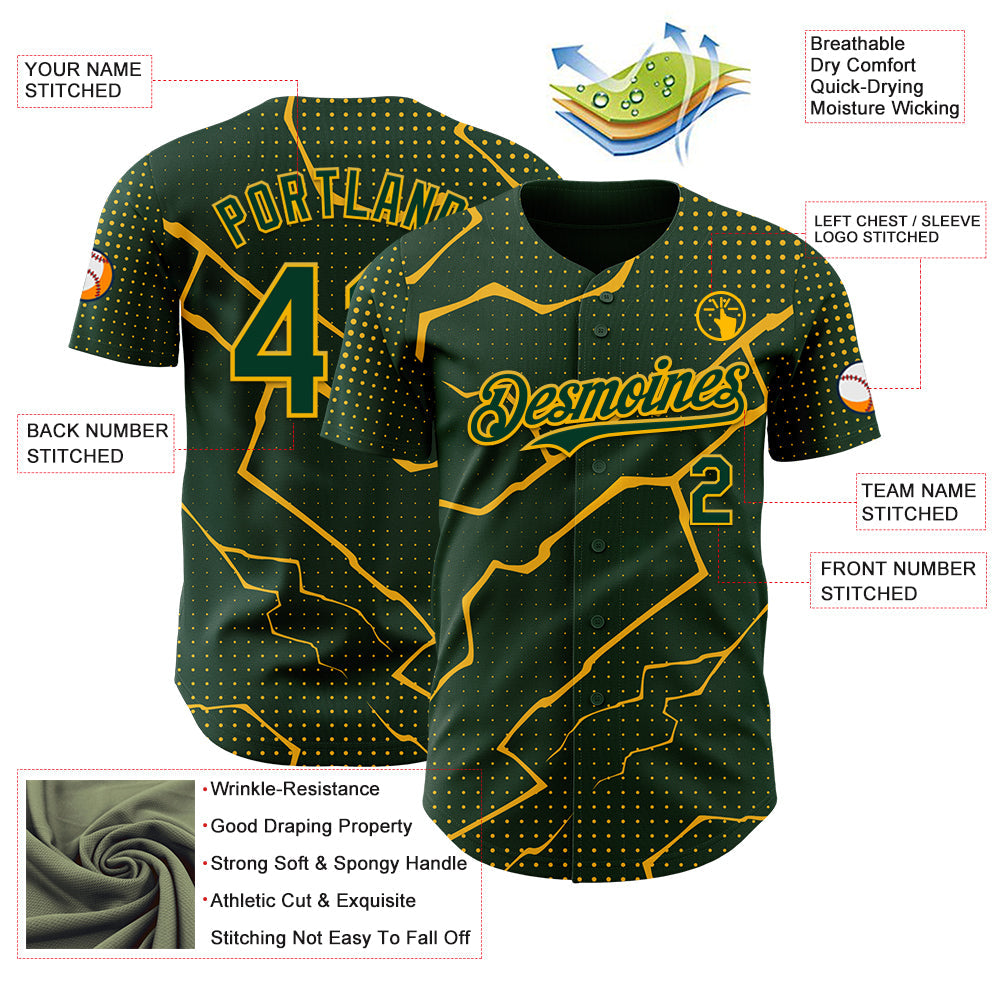 Custom Green Gold Lightning Polka Dot Authentic Baseball Jersey