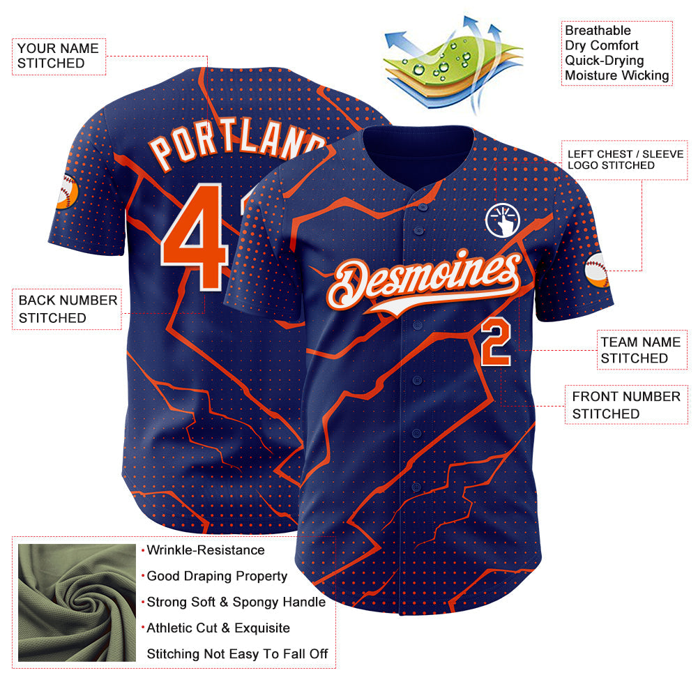 Custom Royal Orange-White Lightning Polka Dot Authentic Baseball Jersey