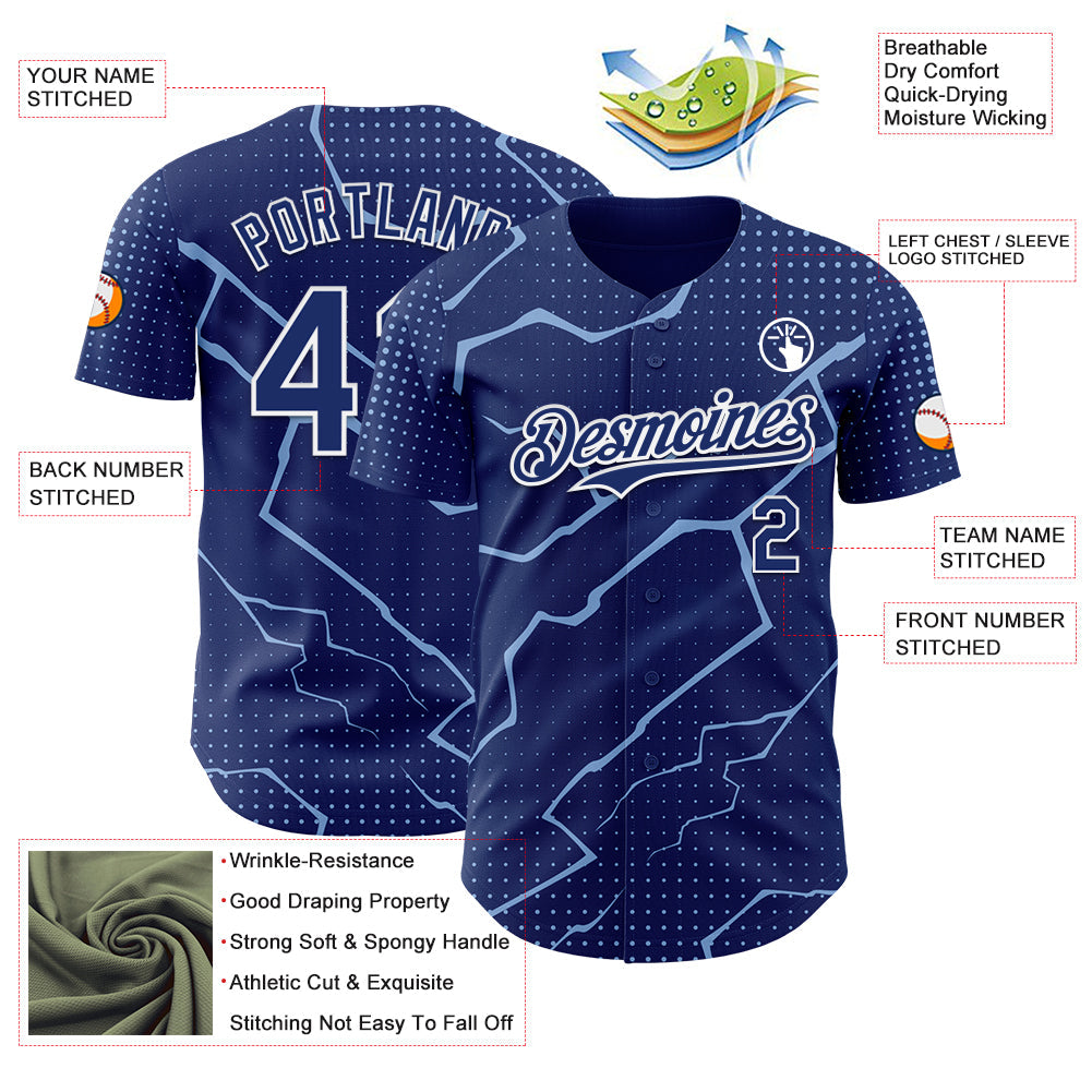 Custom Royal Light Blue-White Lightning Polka Dot Authentic Baseball Jersey