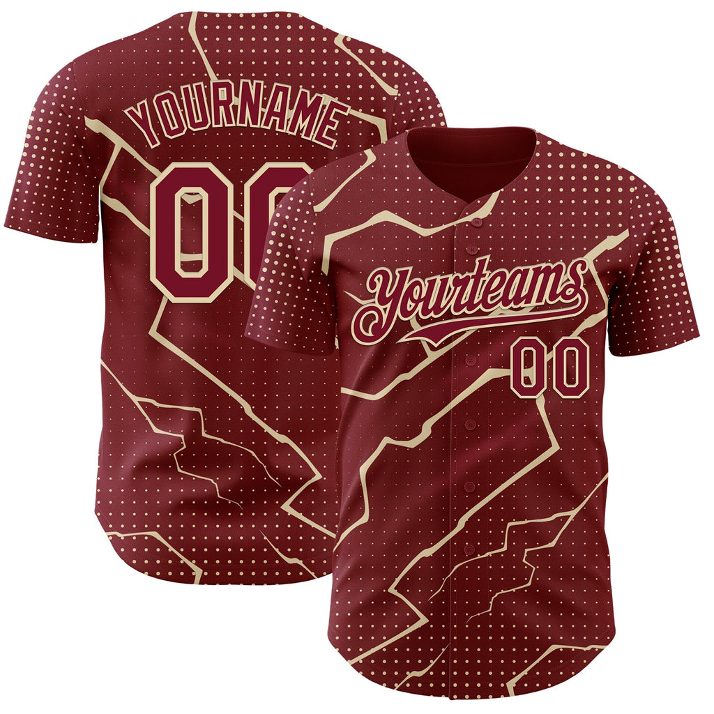 Custom Crimson Cream Lightning Polka Dot Authentic Baseball Jersey