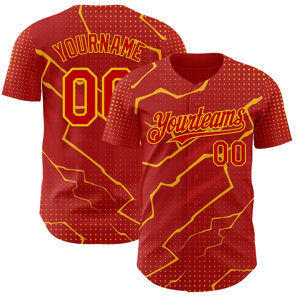 Custom Red Gold Lightning Polka Dot Authentic Baseball Jersey