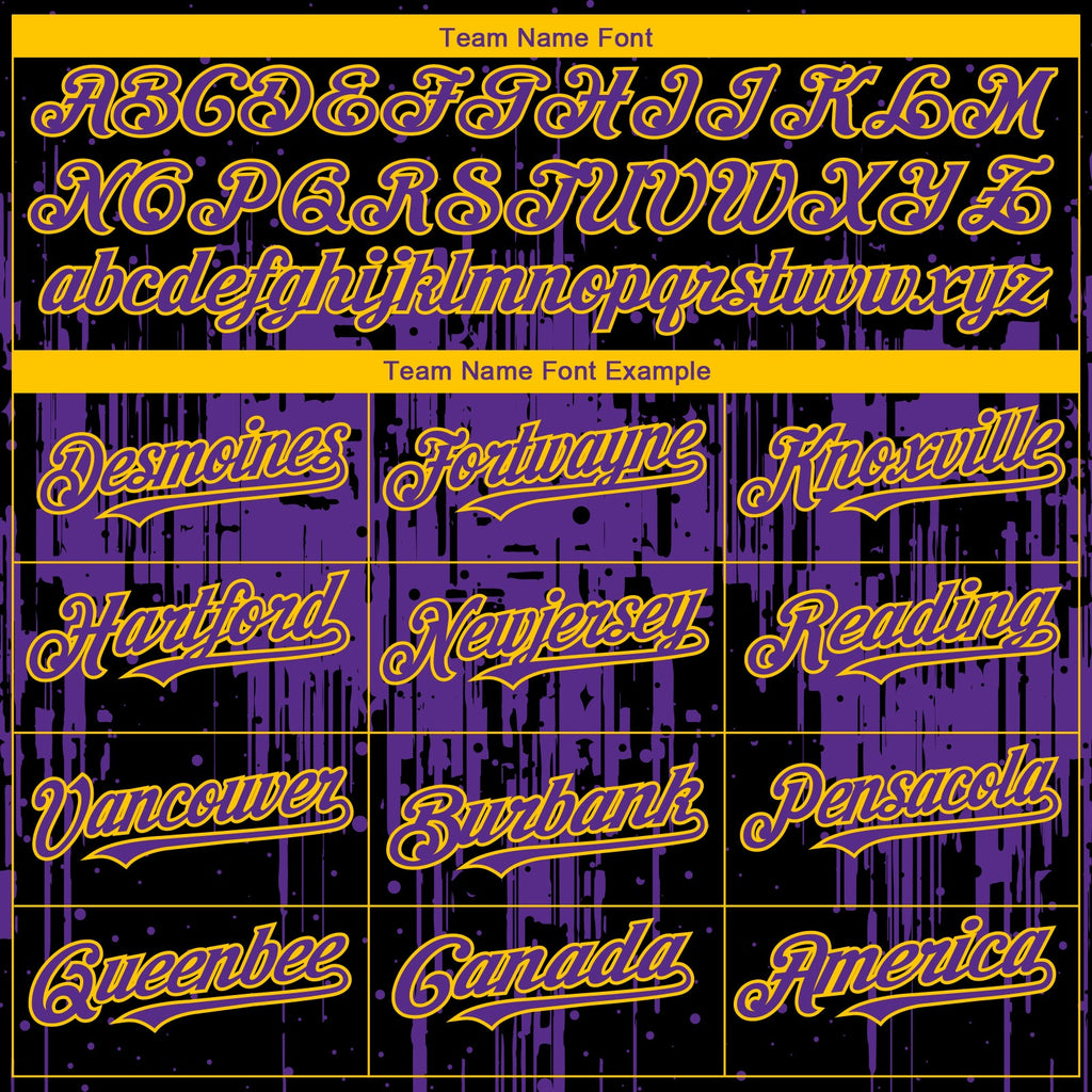 Custom Black Purple-Yellow Dripping Splatter Paint Authentic Baseball Jersey