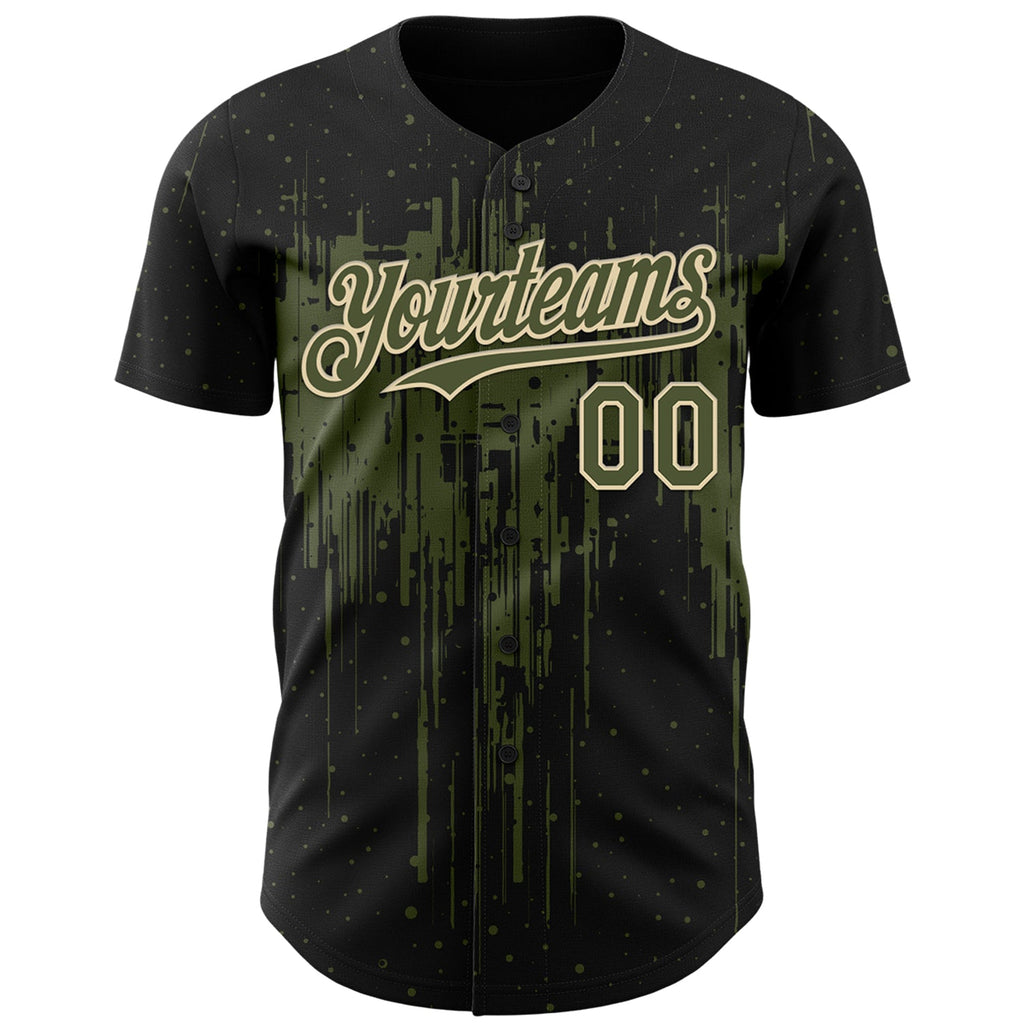 Custom Black Olive-Cream Dripping Splatter Paint Authentic Baseball Jersey