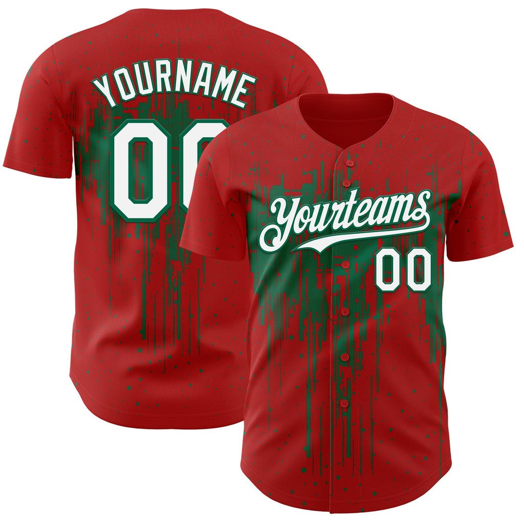 Custom Red White-Kelly Green Dripping Splatter Paint Authentic Baseball Jersey