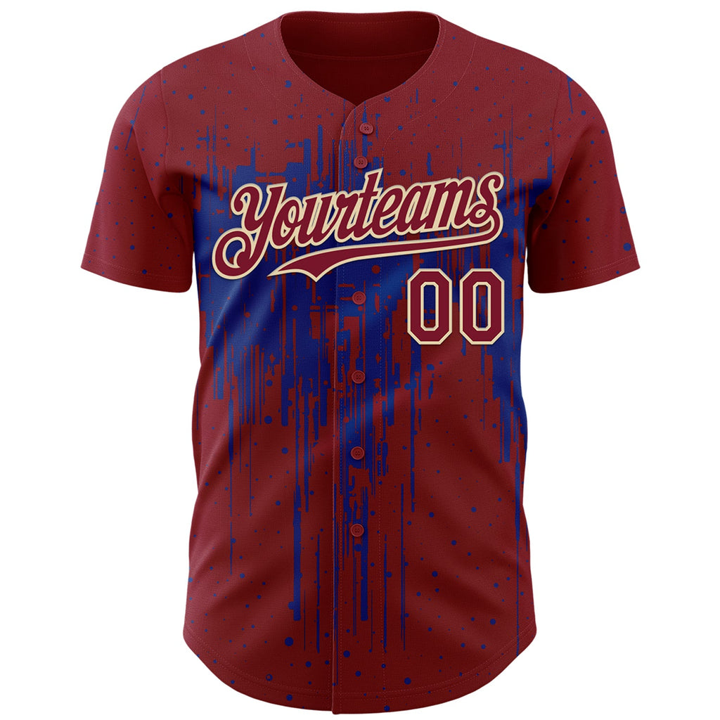 Custom Crimson Cream-Royal Dripping Splatter Paint Authentic Baseball Jersey