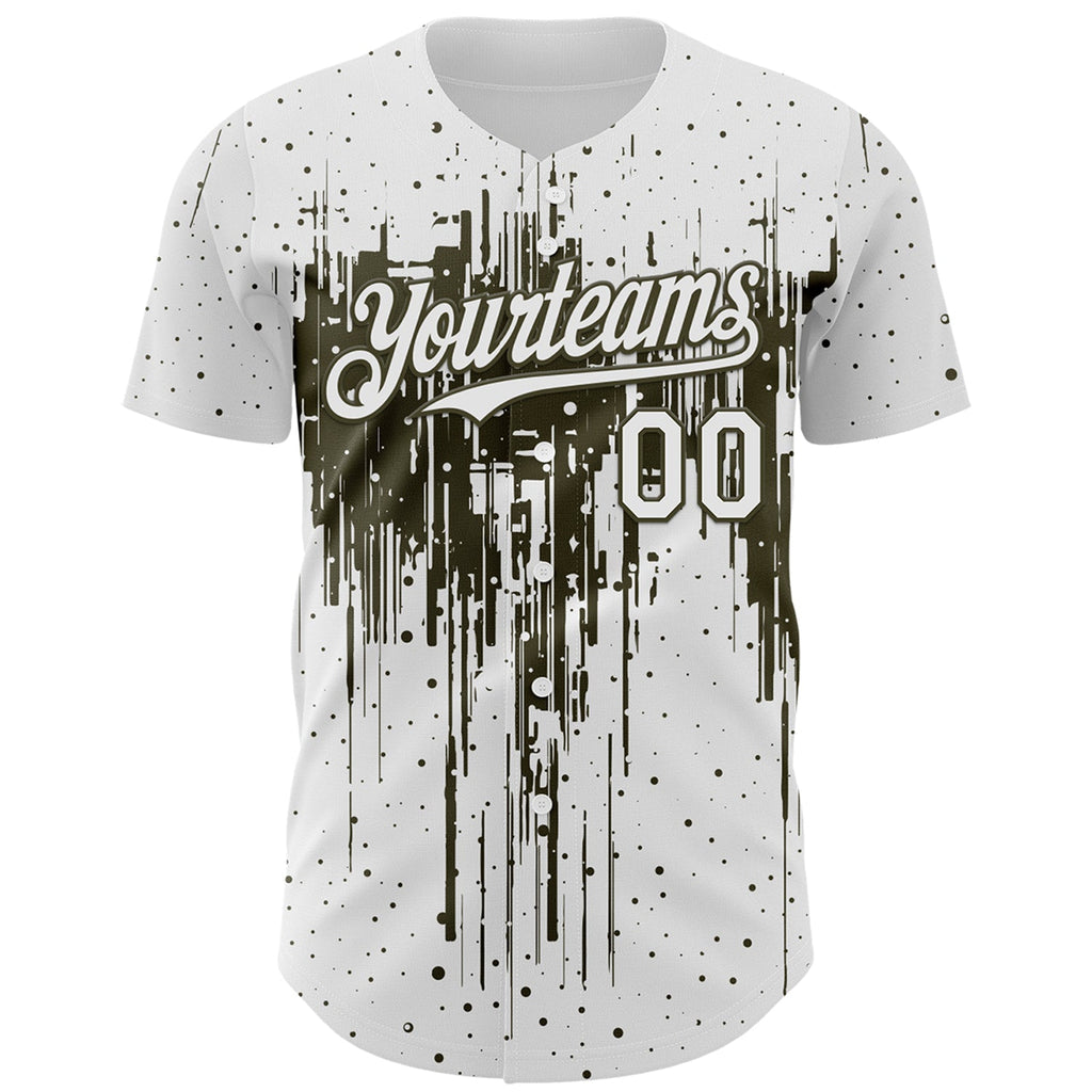 Custom White Olive Dripping Splatter Paint Authentic Baseball Jersey