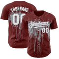 Custom Burgundy White-Gray Dripping Splatter Paint Authentic Baseball Jersey