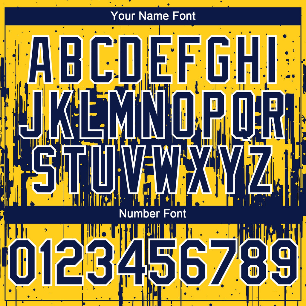 Custom Yellow Navy-White Dripping Splatter Paint Authentic Baseball Jersey