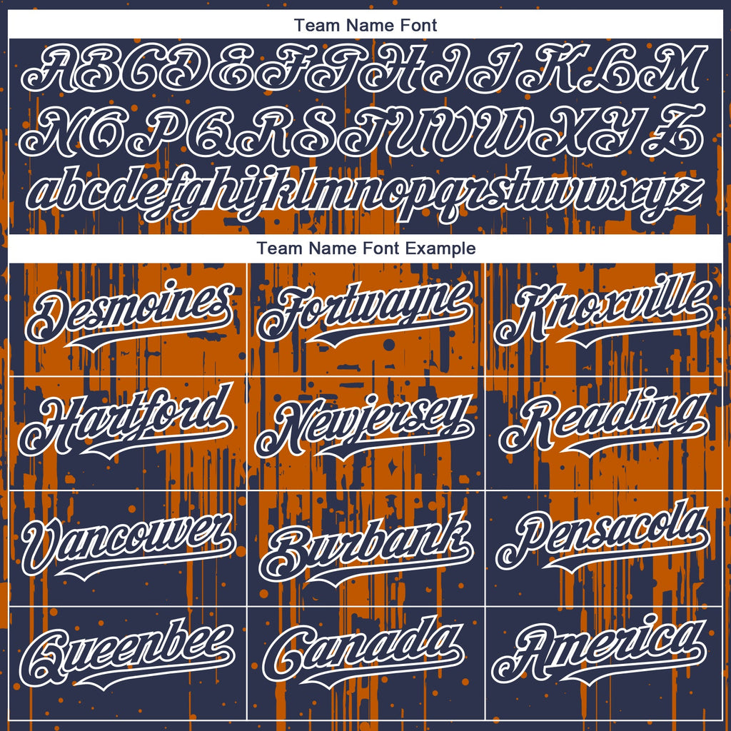Custom Navy White-Bay Orange Dripping Splatter Paint Authentic Baseball Jersey