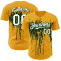 Custom Gold White-Green Dripping Splatter Paint Authentic Baseball Jersey