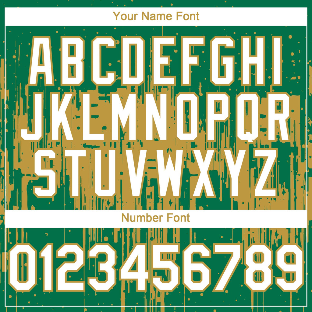 Custom Kelly Green White-Old Gold Dripping Splatter Paint Authentic Baseball Jersey