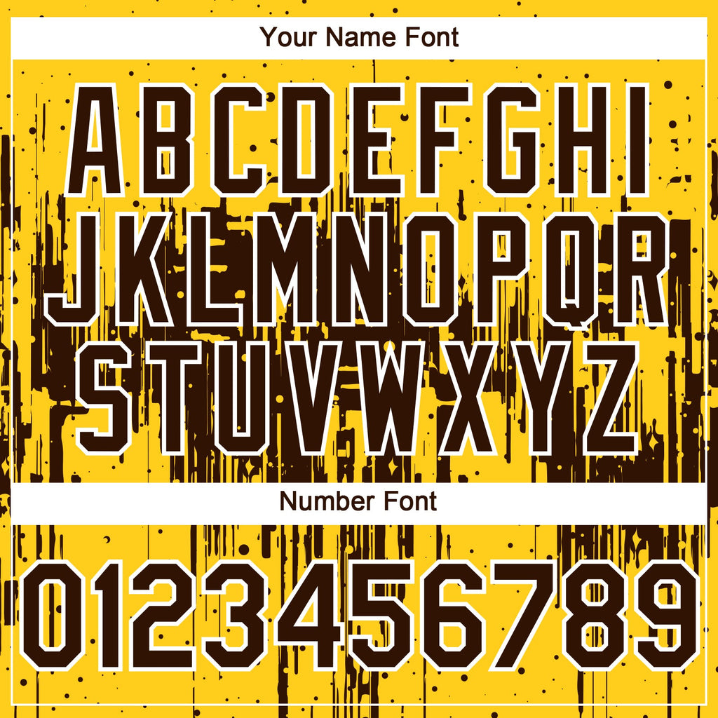 Custom Yellow Brown-White Dripping Splatter Paint Authentic Baseball Jersey