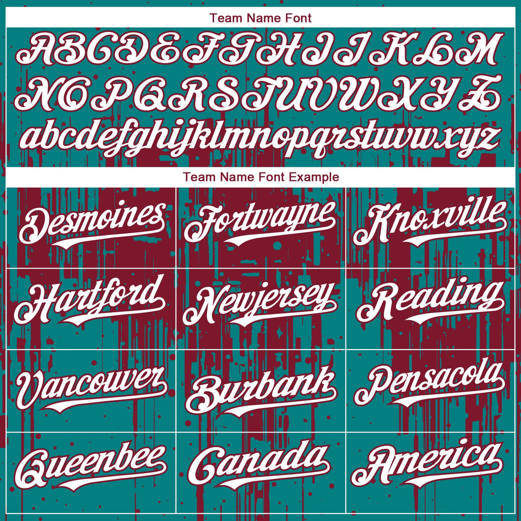 Custom Teal White-Crimson Dripping Splatter Paint Authentic Baseball Jersey
