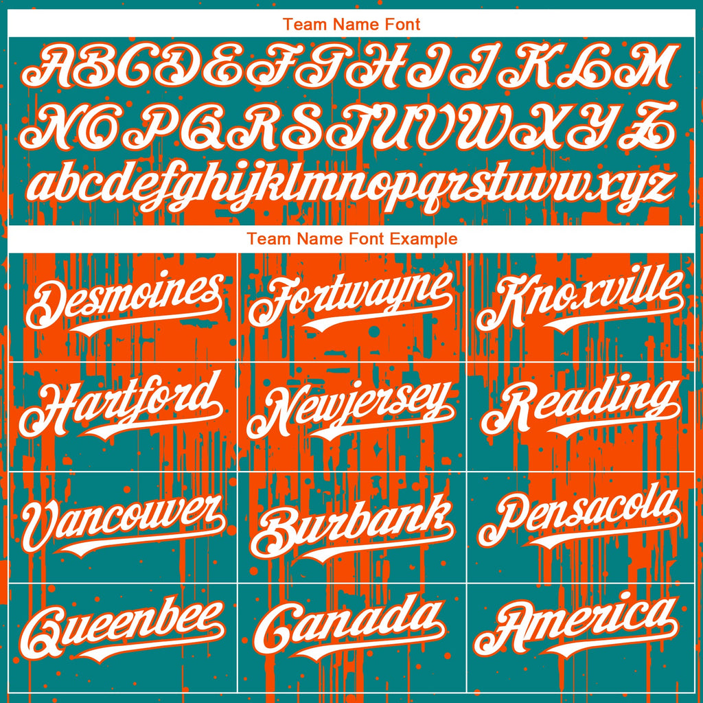 Custom Teal White-Orange Dripping Splatter Paint Authentic Baseball Jersey