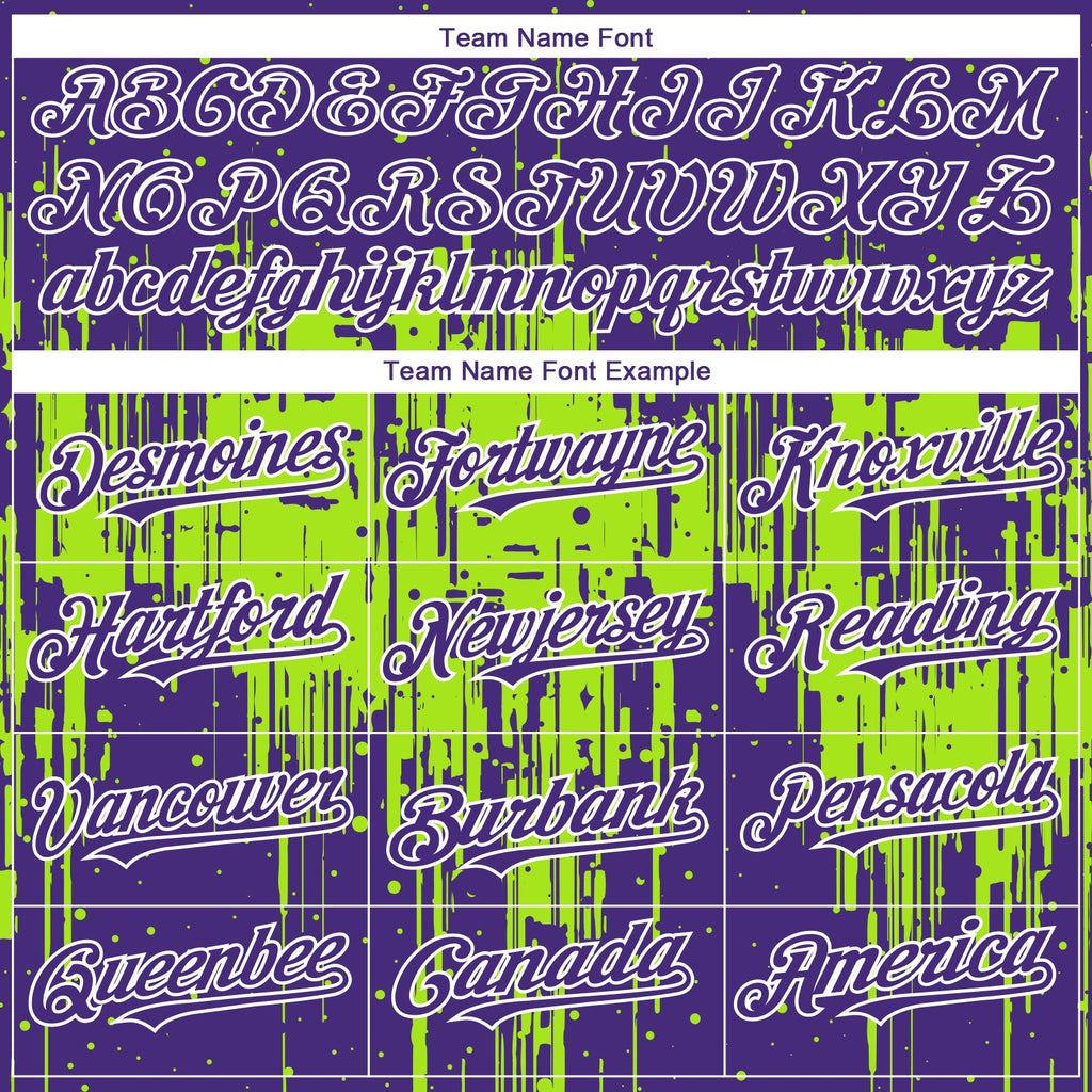 Custom Purple White-Neon Green Dripping Splatter Paint Authentic Baseball Jersey