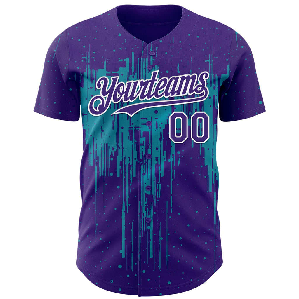Custom Purple White-Teal Dripping Splatter Paint Authentic Baseball Jersey