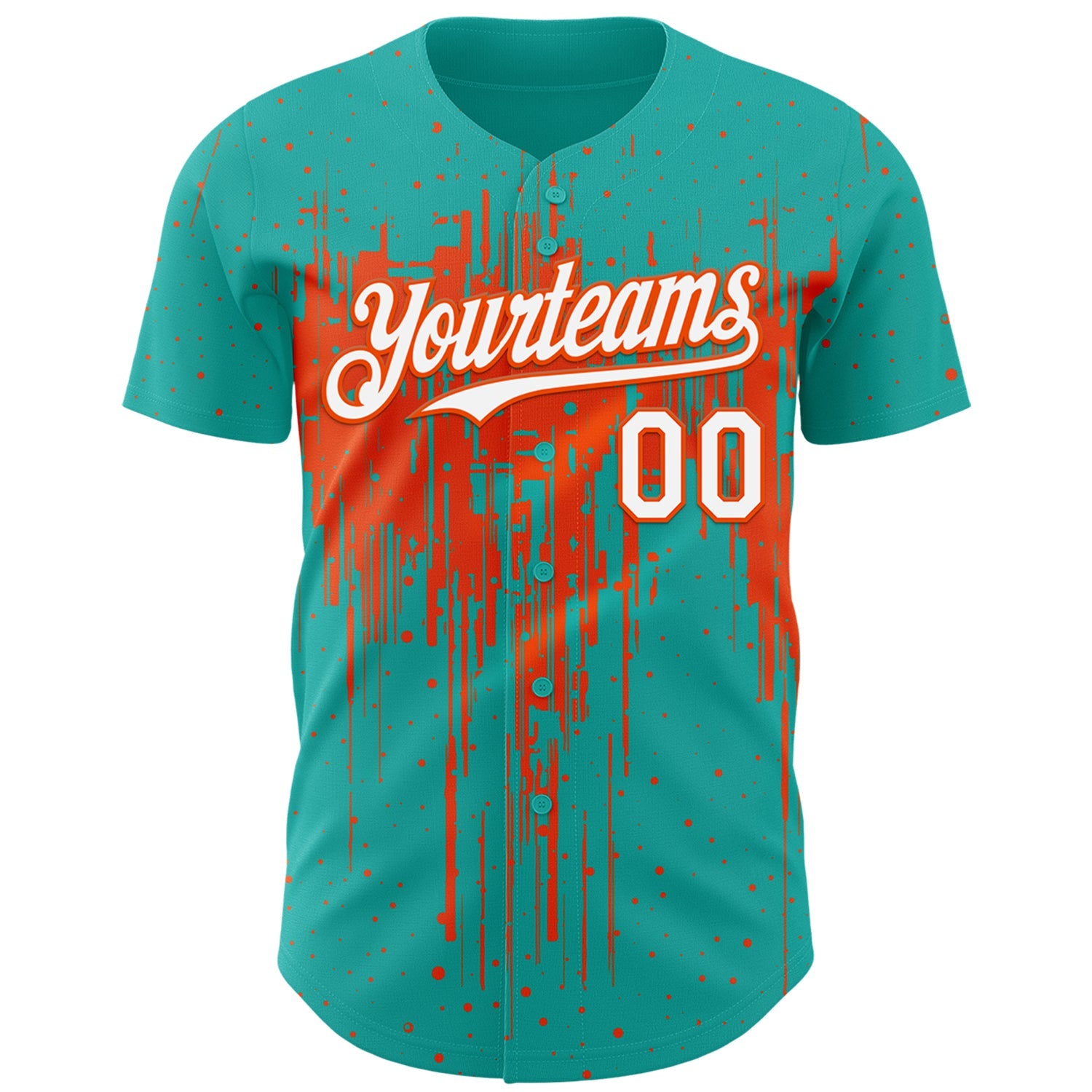 Custom Aqua White-Orange Dripping Splatter Paint Authentic Baseball Jersey