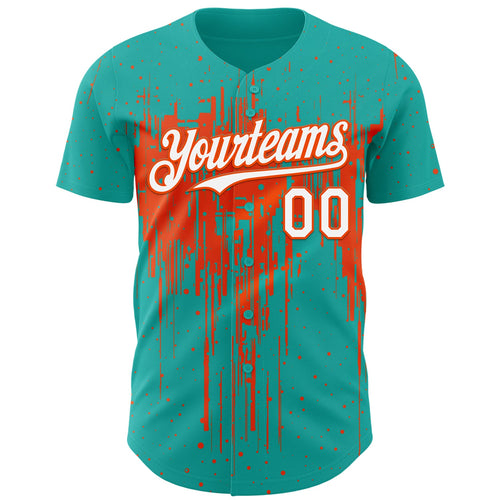 Custom Aqua White-Orange Dripping Splatter Paint Authentic Baseball Jersey