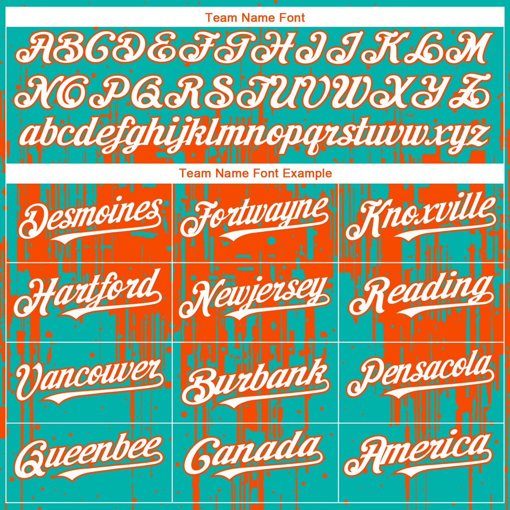 Custom Aqua White-Orange Dripping Splatter Paint Authentic Baseball Jersey