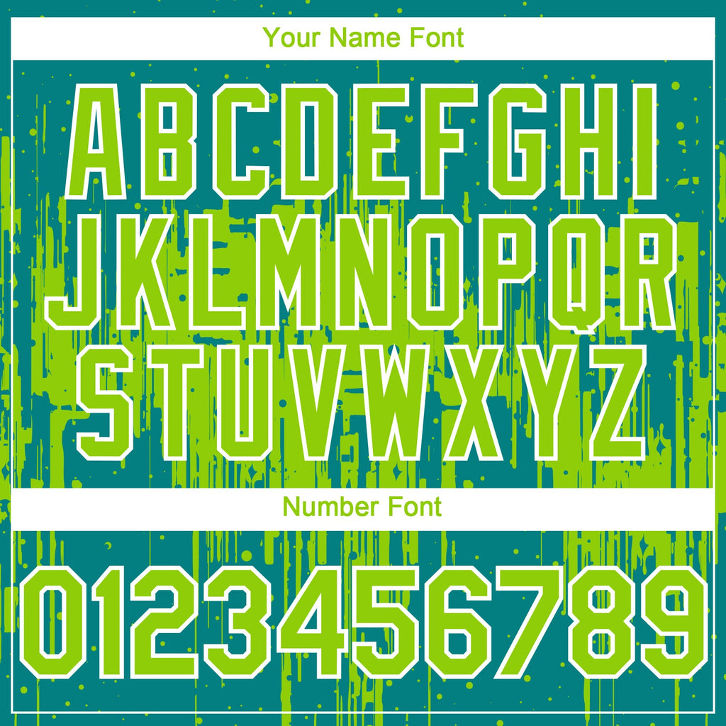 Custom Teal Neon Green-White Dripping Splatter Paint Authentic Baseball Jersey