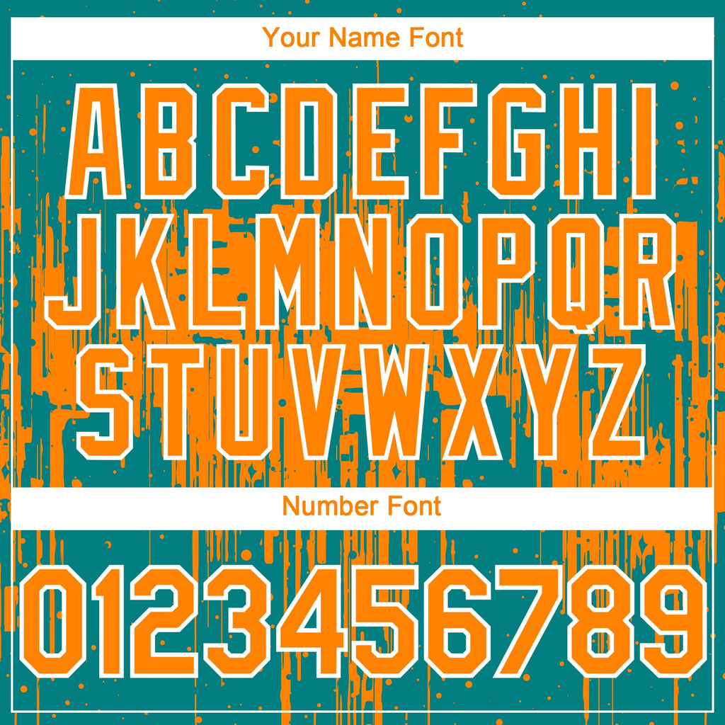 Custom Teal Bay Orange-White Dripping Splatter Paint Authentic Baseball Jersey