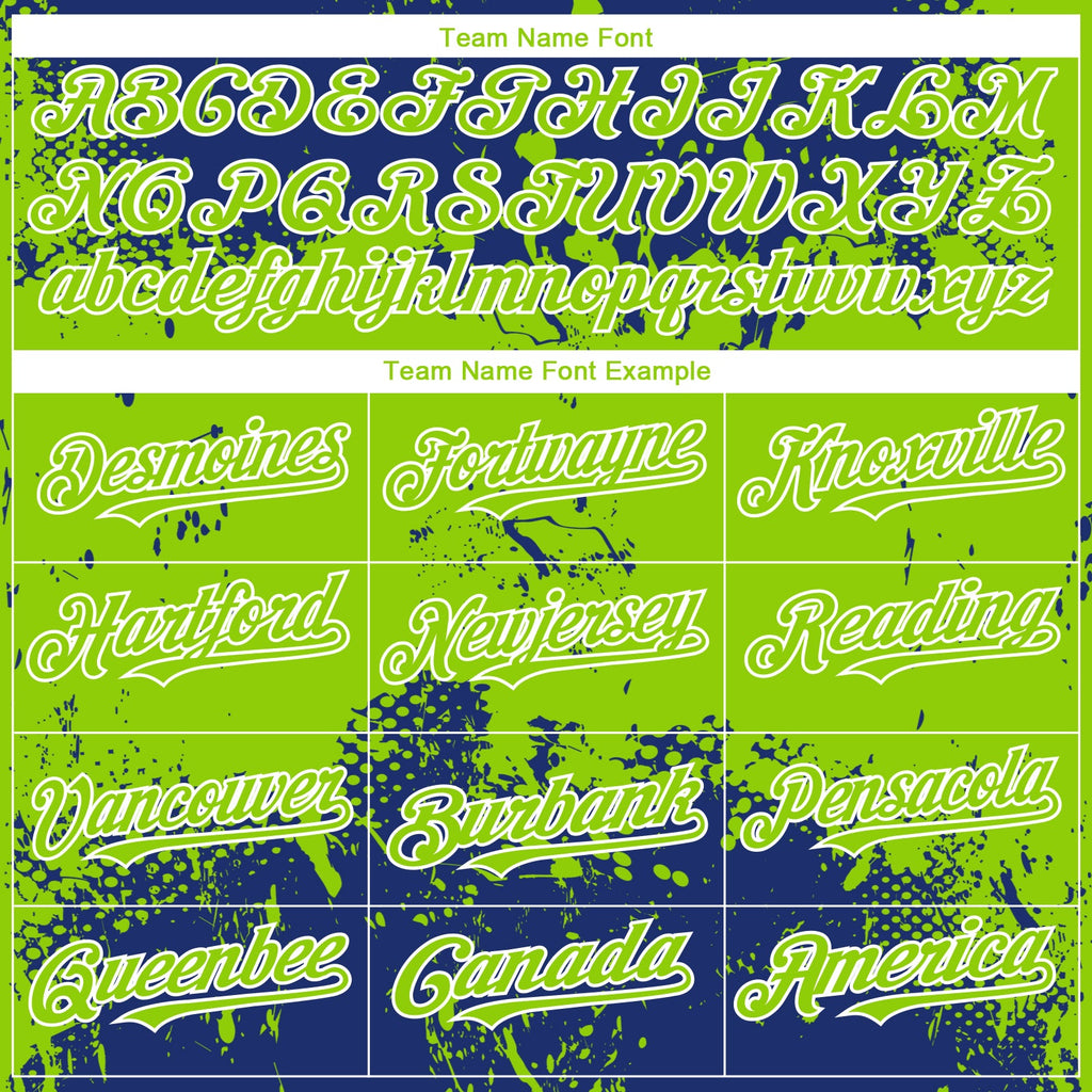 Custom Royal Neon Green-White Abstract Splatter Grunge Paint Authentic Baseball Jersey