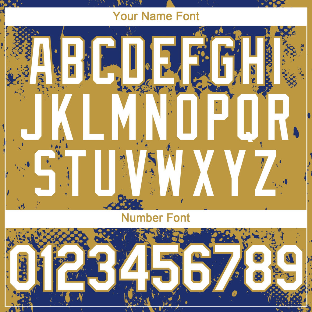 Custom Royal White-Old Gold Abstract Splatter Grunge Paint Authentic Baseball Jersey