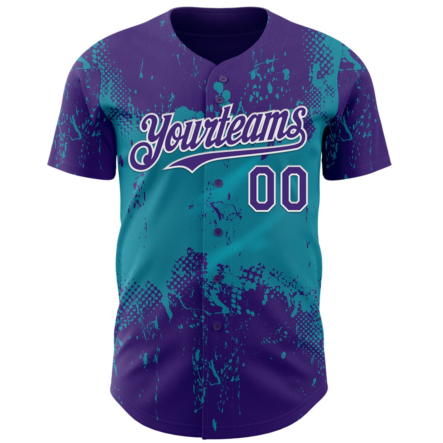 Custom Purple Teal-White Abstract Splatter Grunge Paint Authentic Baseball Jersey