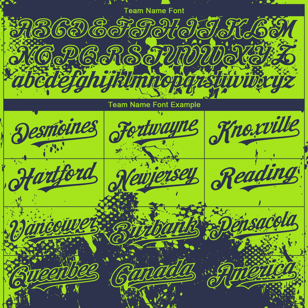 Custom Navy Neon Green Abstract Splatter Grunge Paint Authentic Baseball Jersey