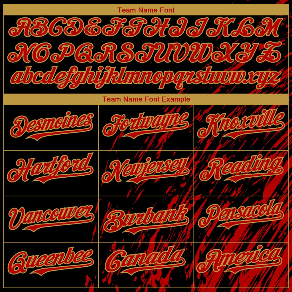 Custom Black Red-Old Gold Paint Stroke Grunge Streak Authentic Baseball Jersey
